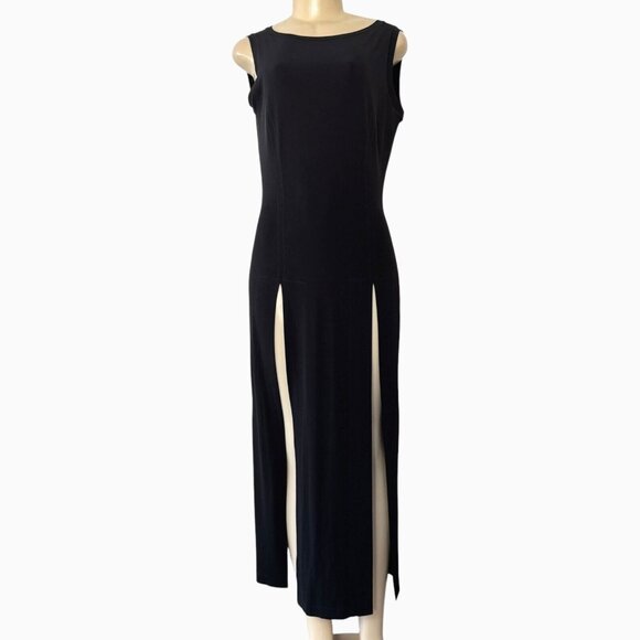 Eva Varro Black High Slit Full-Length Dress Sleeveless A-Line‎ Maxi - Picture 1 of 11